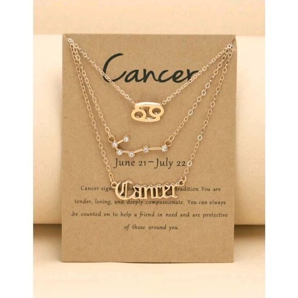 Elizabeth Besich Jewelry - Cancer Golden Triple Birth Constellation Necklace